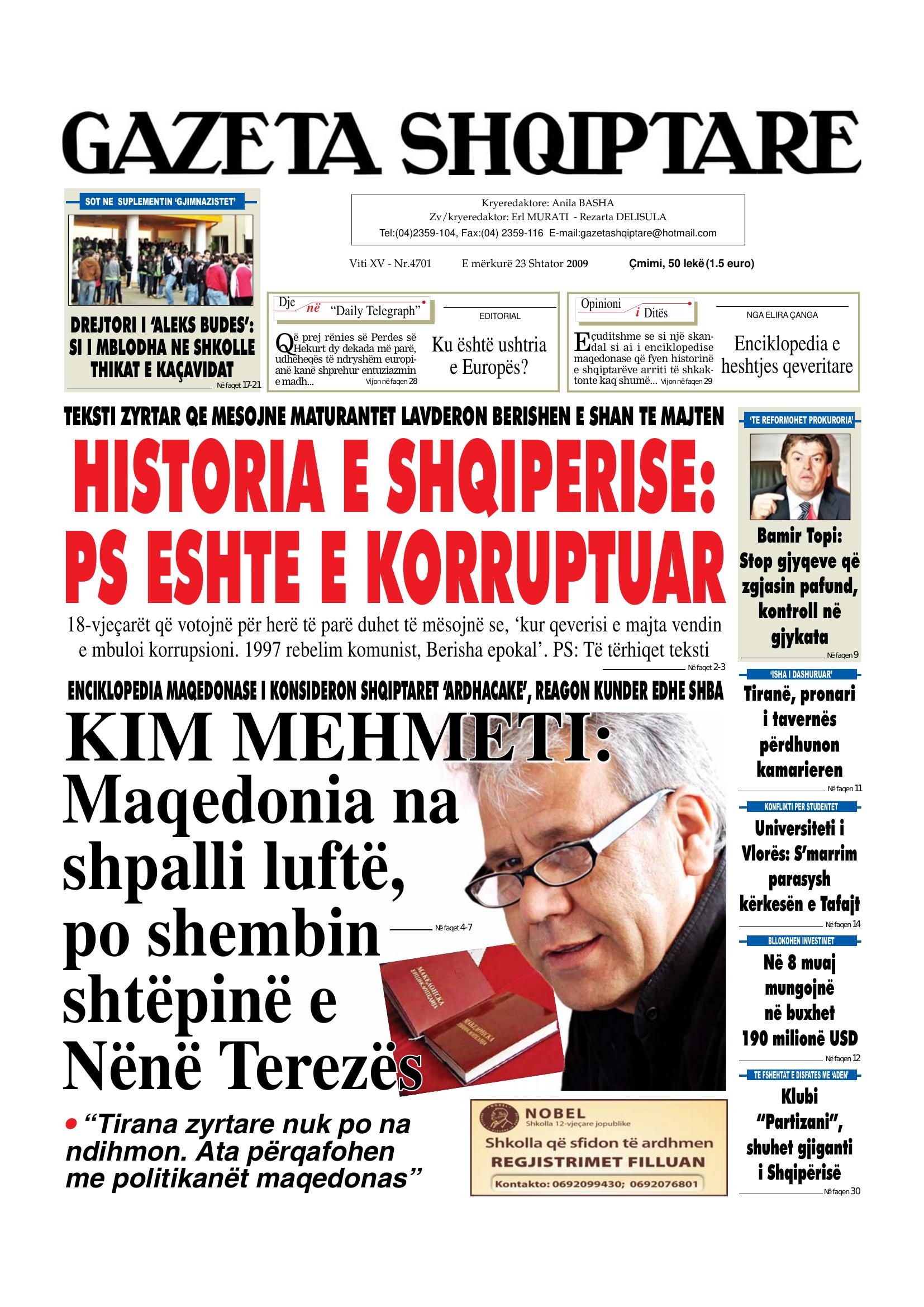 Gazeta Shqiptare 2009-09-23